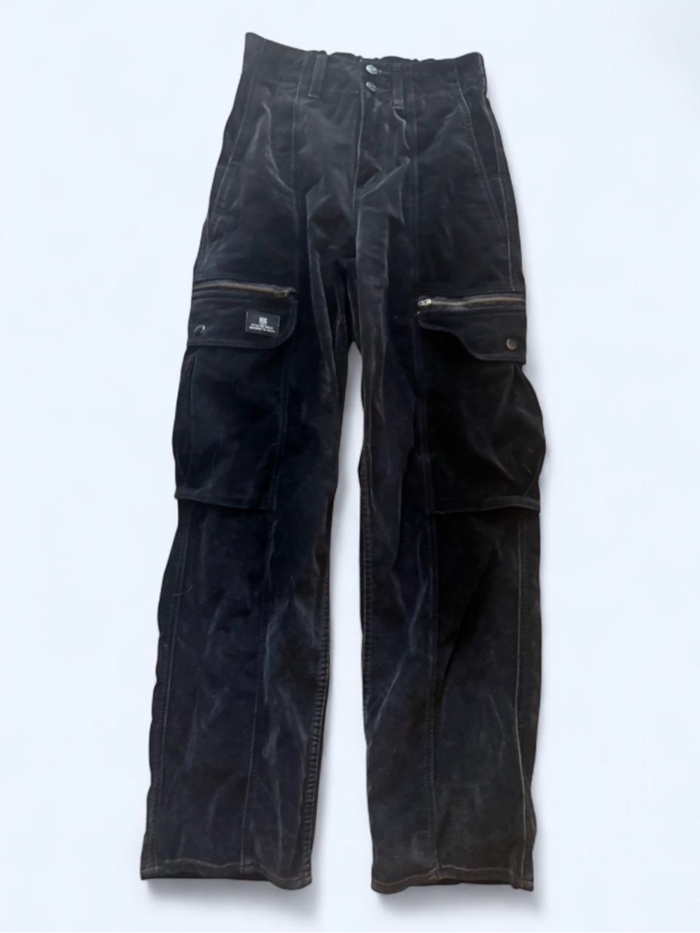 BDG Women's Velvet Utility Cargo Pants Wide Leg Multi-Pocket Y2K Black Size XS
